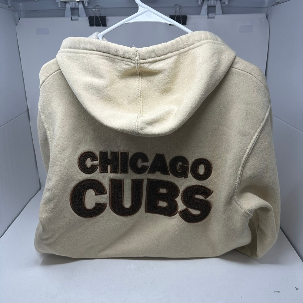 Stitches Hoodie Mens M Cream Chicago Cubs MLB Sherpa Lined Chenille Patch 94972 - Picture 7 of 11